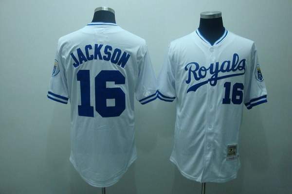 Mitchell and Ness Royals #16 Bo Jackson Stitched White Throwback MLB Jersey - Click Image to Close